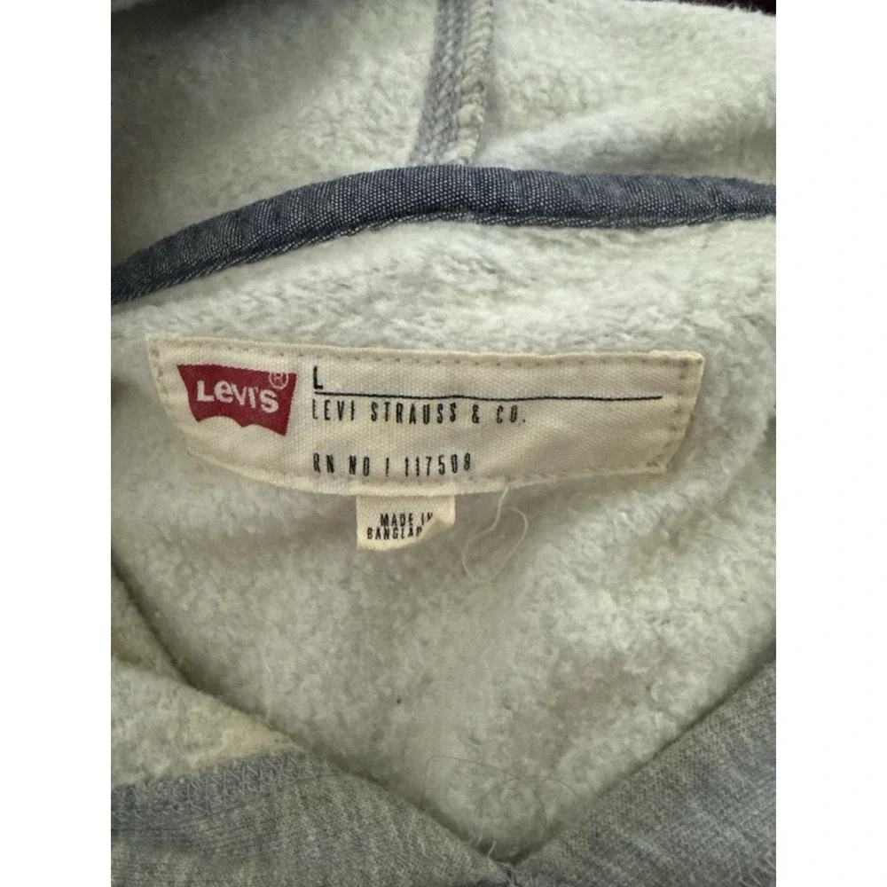 Levis Hoodie Mens L Gray Batwing Logo Fleece Pullover Streetwear Casual‎